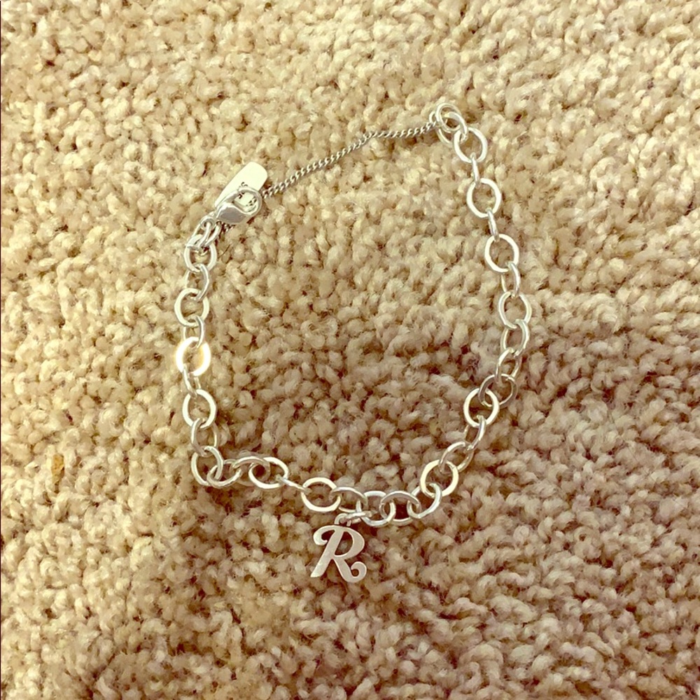 Silver James Avery bracelet with “R” charm